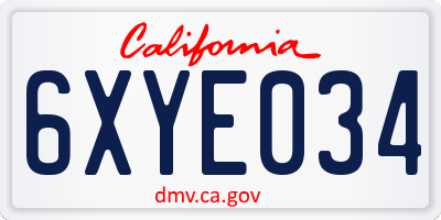 CA license plate 6XYE034