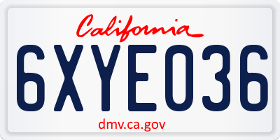 CA license plate 6XYE036