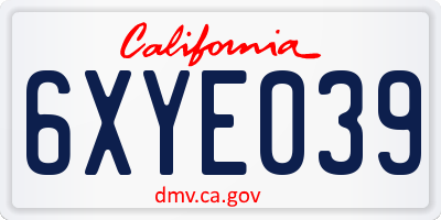 CA license plate 6XYE039