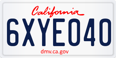 CA license plate 6XYE040