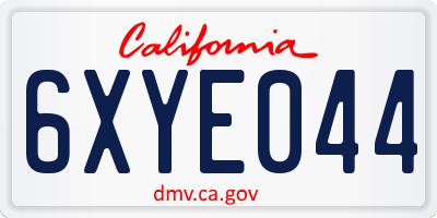 CA license plate 6XYE044