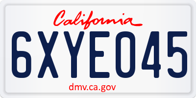 CA license plate 6XYE045