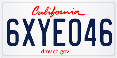 CA license plate 6XYE046