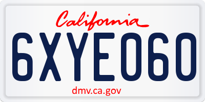 CA license plate 6XYE060