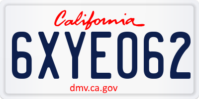 CA license plate 6XYE062