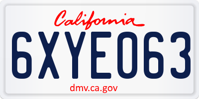 CA license plate 6XYE063