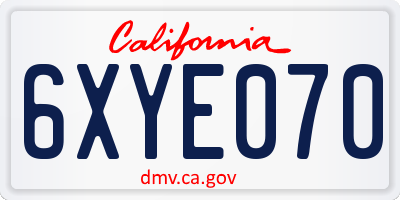 CA license plate 6XYE070
