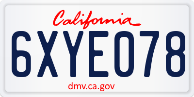 CA license plate 6XYE078