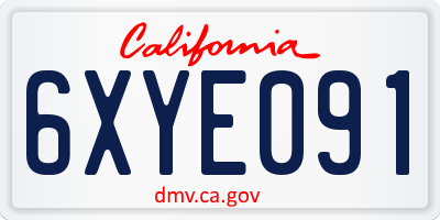 CA license plate 6XYE091