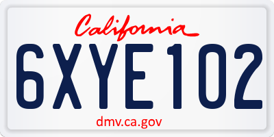 CA license plate 6XYE102