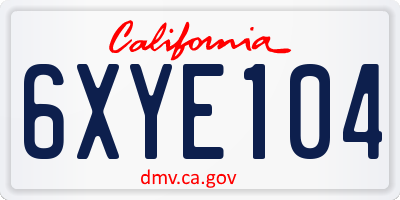 CA license plate 6XYE104