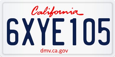 CA license plate 6XYE105