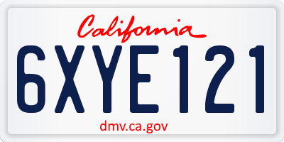 CA license plate 6XYE121