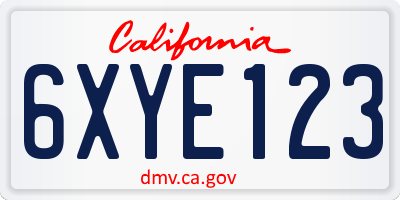 CA license plate 6XYE123