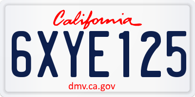 CA license plate 6XYE125