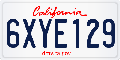 CA license plate 6XYE129
