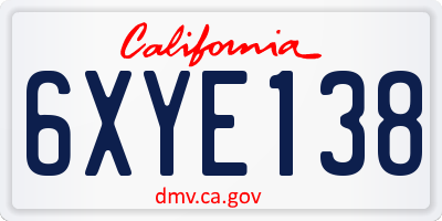 CA license plate 6XYE138