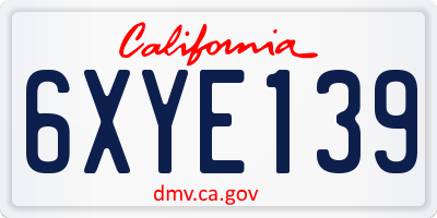CA license plate 6XYE139