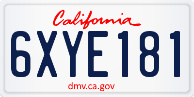 CA license plate 6XYE181