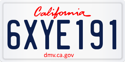 CA license plate 6XYE191