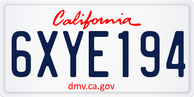 CA license plate 6XYE194