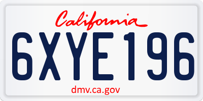 CA license plate 6XYE196
