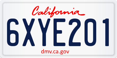 CA license plate 6XYE201