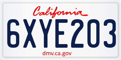 CA license plate 6XYE203