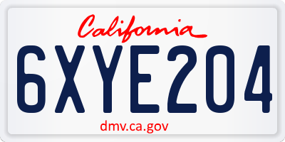 CA license plate 6XYE204