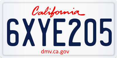 CA license plate 6XYE205