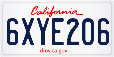 CA license plate 6XYE206