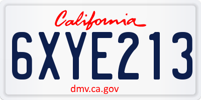 CA license plate 6XYE213
