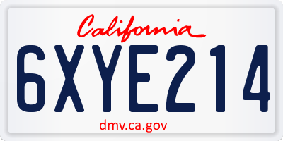 CA license plate 6XYE214