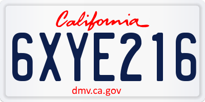 CA license plate 6XYE216