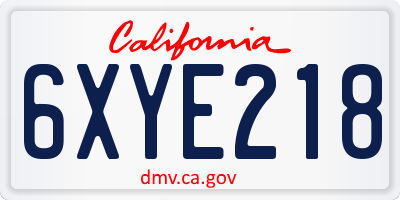 CA license plate 6XYE218