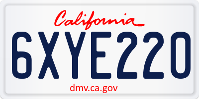 CA license plate 6XYE220
