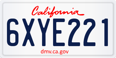 CA license plate 6XYE221