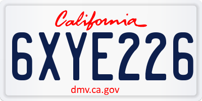 CA license plate 6XYE226
