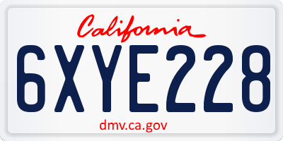 CA license plate 6XYE228
