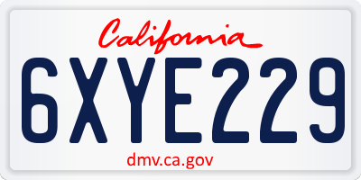 CA license plate 6XYE229