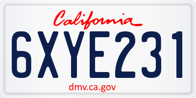 CA license plate 6XYE231