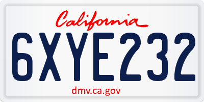 CA license plate 6XYE232