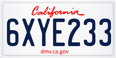 CA license plate 6XYE233