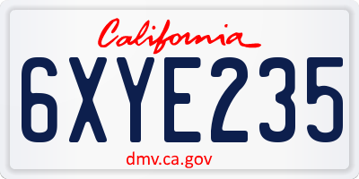 CA license plate 6XYE235