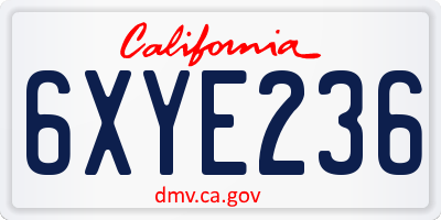 CA license plate 6XYE236