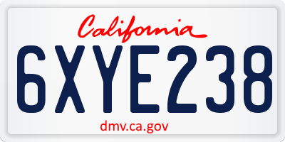 CA license plate 6XYE238