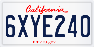 CA license plate 6XYE240