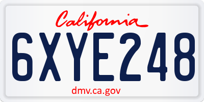 CA license plate 6XYE248