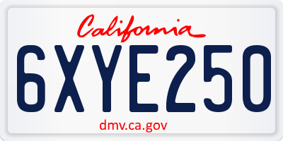 CA license plate 6XYE250