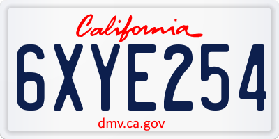 CA license plate 6XYE254